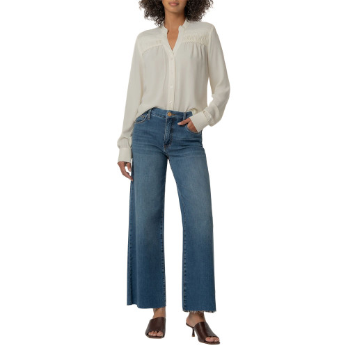 Women's Kut From The Kloth Adrie Long Sleeve Blouse Ivory Front Model View