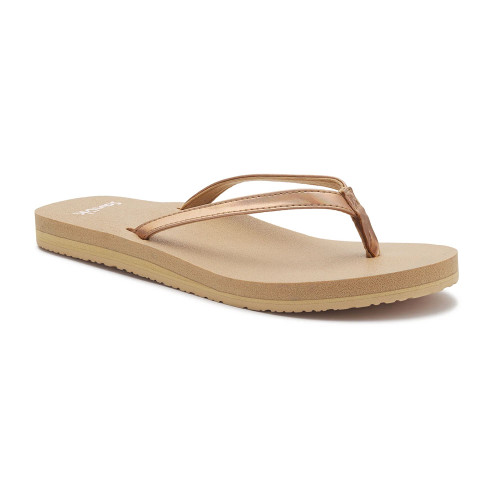 Women's Sanuk Yoga Joy II Flip Flops - Rose Gold Front Angled View