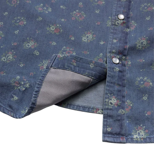 Men's Howler Bros Short Sleeve H Bar B Snapshirt Win Bouquets Washed Indigo Blue Hem Detail