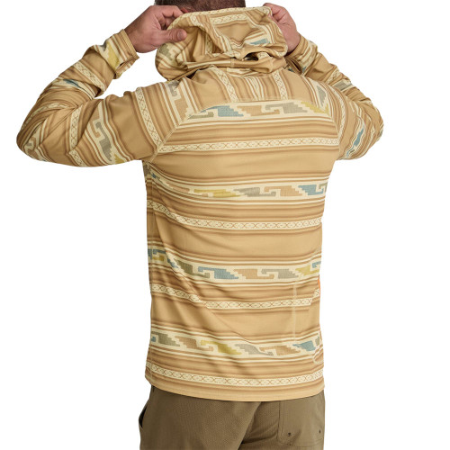 Men's Howler Bros Loggerhead Hoodie Temple Tracks Camel Back View Of Model Wearing Hoodie