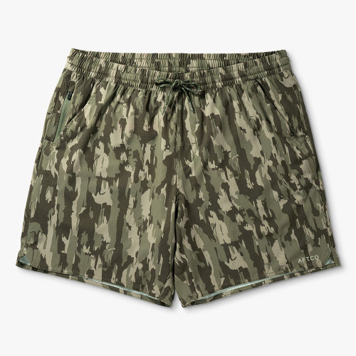 Men's AFTCO 7" Swiftwater Volley Shorts Olive Current Camo Swatch
