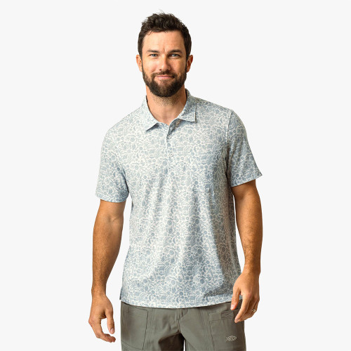Men's AFTCO Qualifier Printed Polo Oyster Gray Main