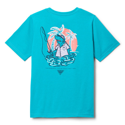 Boys' Columbia PFG Big Fisher Ocean Teal Graphic Blue T-Shirt