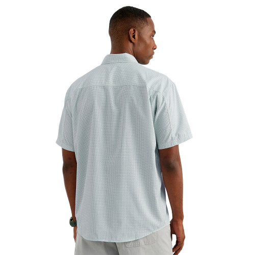 Men's Huk Tide Point Button Down Heron Blue Shirt back