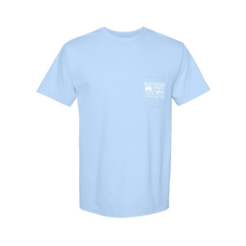 Men's Southern Fried Cotton On The Dock T-Shirt - Hydrangea Blue Front Of Shirt