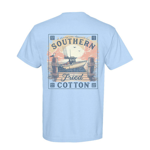 Men's Southern Fried Cotton On The Dock T-Shirt - Hydrangea Blue Back Of Shirt