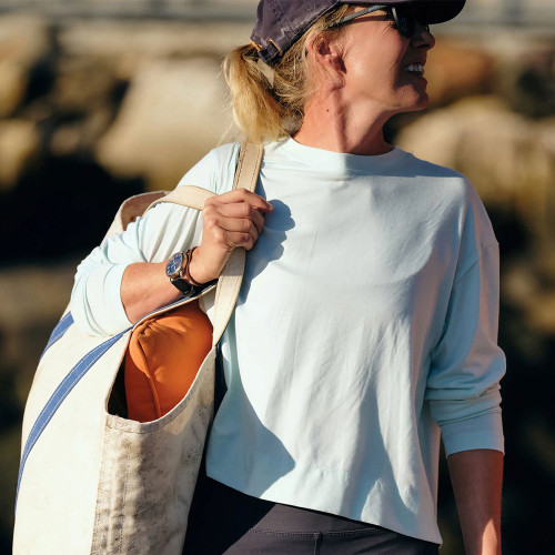 Women's Free Fly Bamboo Shade Crossover Bright White Shirt lifestyle