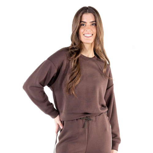 Women's Simply Southern Lounge Pullover Sweatshirt Coffee Brown Model Wearing Sweatshirt