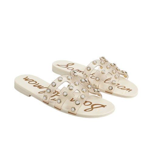Women's Sam Edelman Bay Jelly Slide Sandals - Transparent Ivory Front Angled View Of Pair