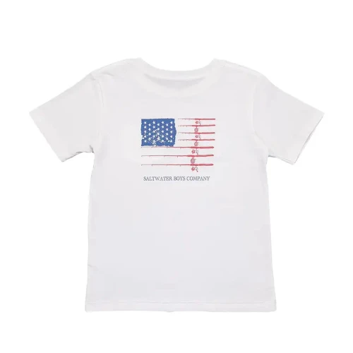Boys' Saltwater Boys Fishing Pole Flag T-Shirt - White