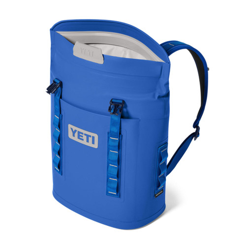 YETI Hopper Backpack M12 Soft Royal Blue Cooler open