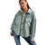 Women's Easel Button Down Washed Terry Shirt Jacket Sage Blue Front
