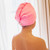 Musee Microfiber Towel Hair Wrap - Pink Model Wearing It Wrapped