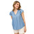 Women's Blu Pepper V-Neck Lace Trim Back Button Top Chambray Main