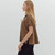 Women's Entro Split Collar Short Sleeve Top Mocha Brown  Side Women's Entro Split Collar Short Sleeve Top Mocha Brown  Side