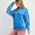 Women's Easel Washed Terry Sweatshirt Day Blue Side