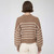 Women's Blu Pepper Striped Mock Neck Sweater Cocoa Brown Back