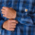 Men's Carhartt Chambray Button Down Plaid Big & Tall Navy Shirt sleeve