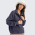 Women's Easel Thermal Terry Pullover Blueberry Front View On Model