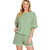 Women's Zenana Striped Short Sleeve Tee And Shorts Set Kelly Green Front Model View
