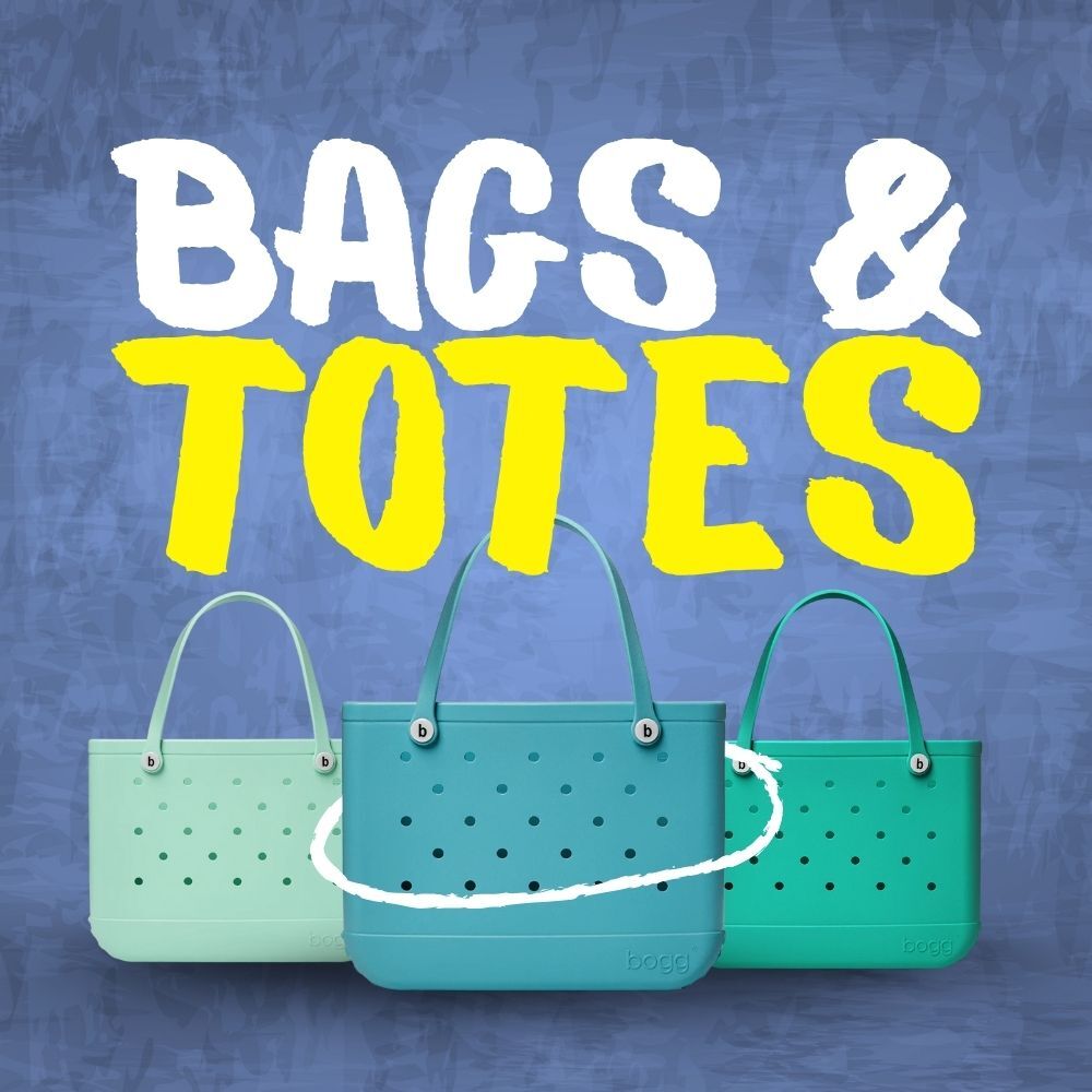 Graphic of a tote bag with the phrase Bags & Totes underneath.