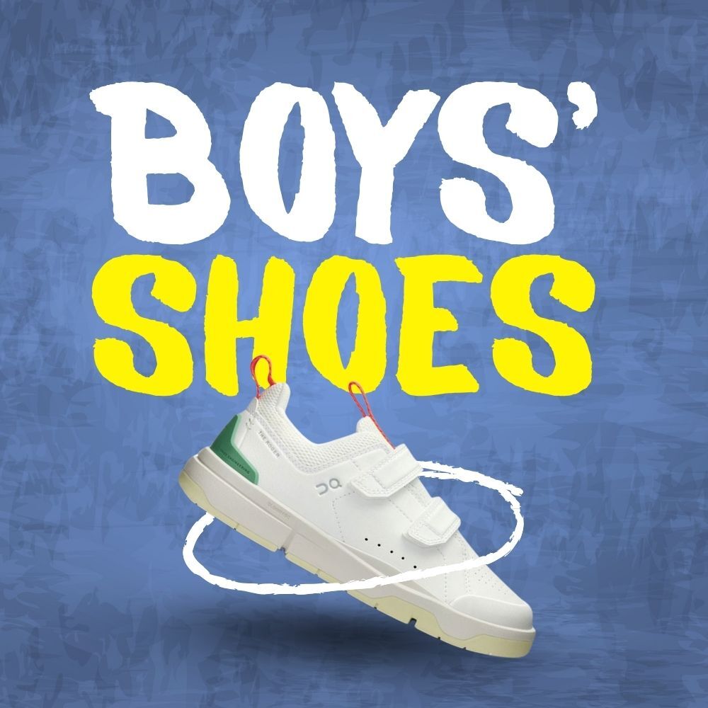 Graphic of a sneaker with the phrase Boys' Shoes underneath.