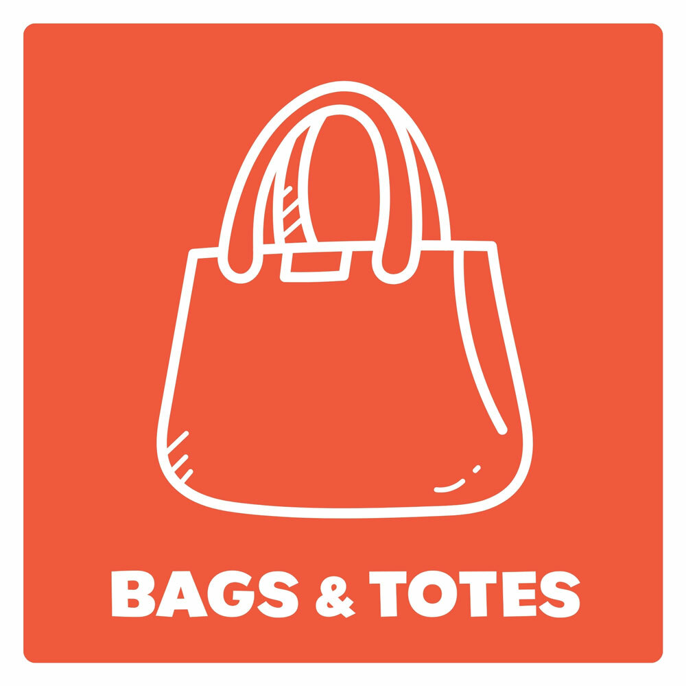 Graphic of a tote bag with the phrase Bags & Totes underneath.