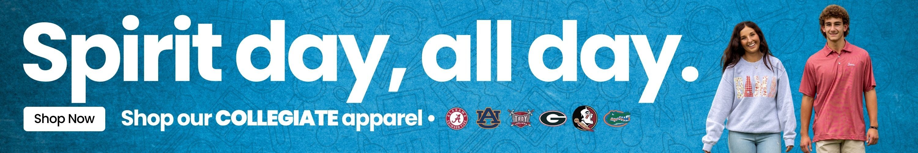 Spirit day, all day. Shop our Collegiate apparel.