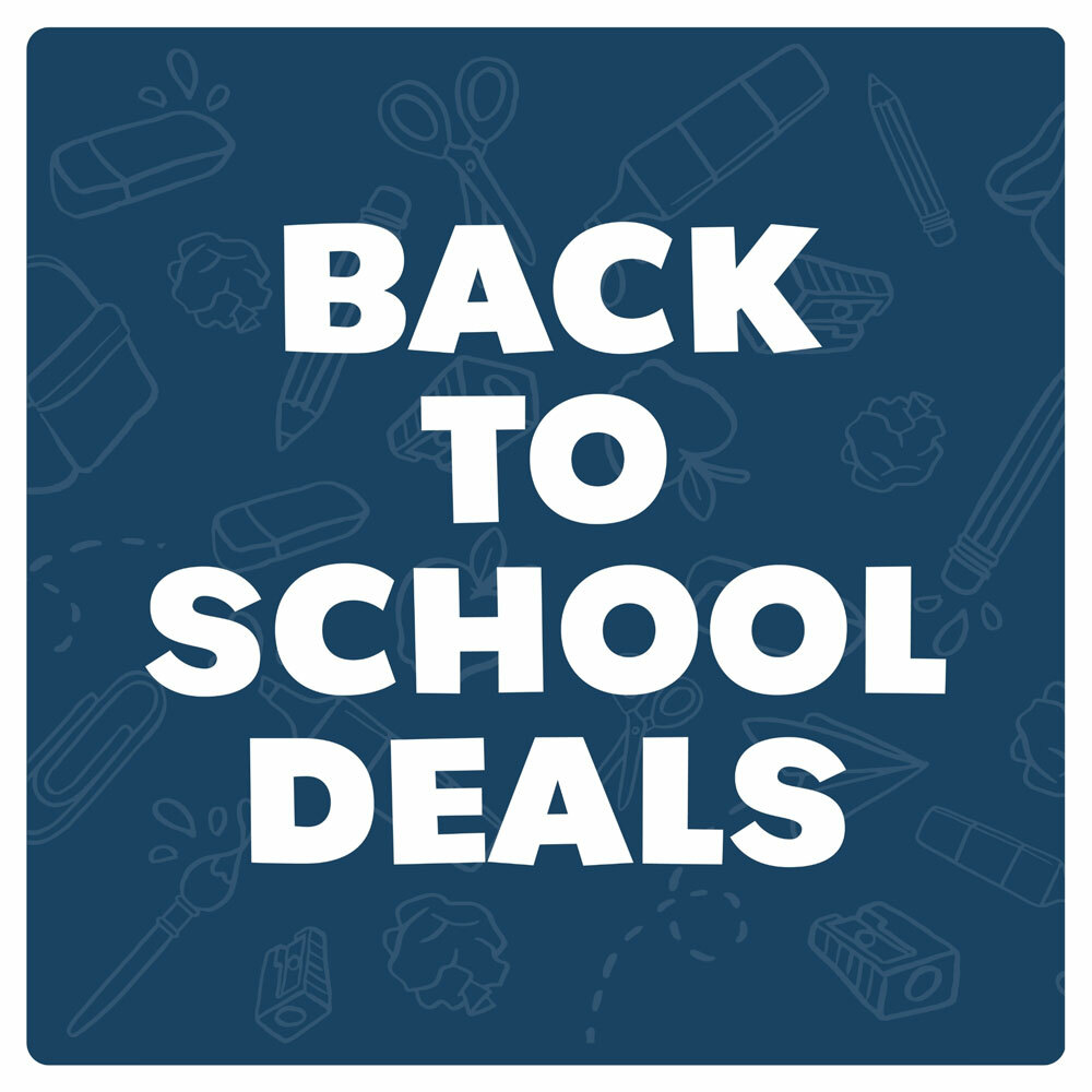 Back to School Deals on navy blue background