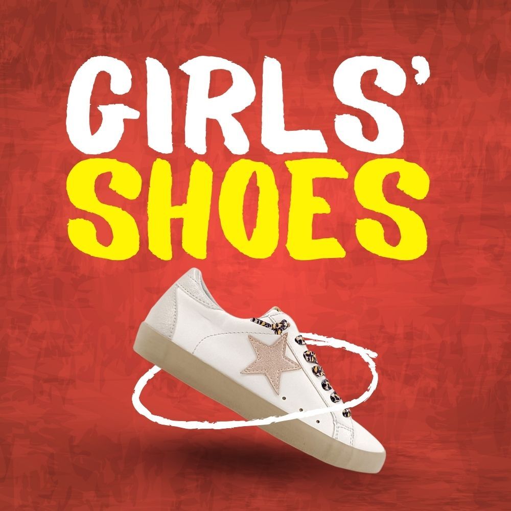 Graphic of a sandal with the phrase Girls' Shoes underneath.