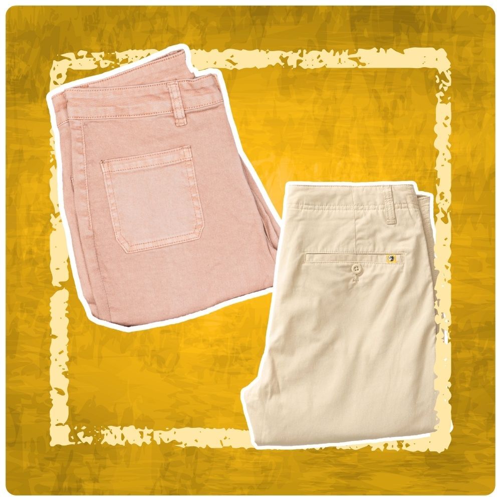 Picture of girls pink jeans and boys tan khaki pants.