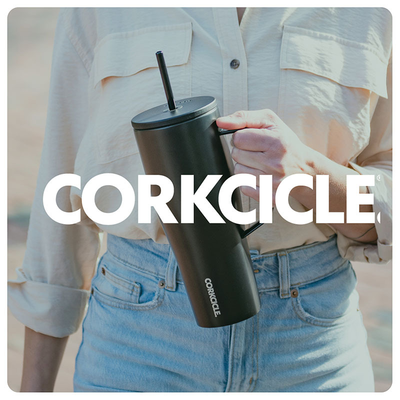 Corkcicle logo over image of a corkcicle tumbler