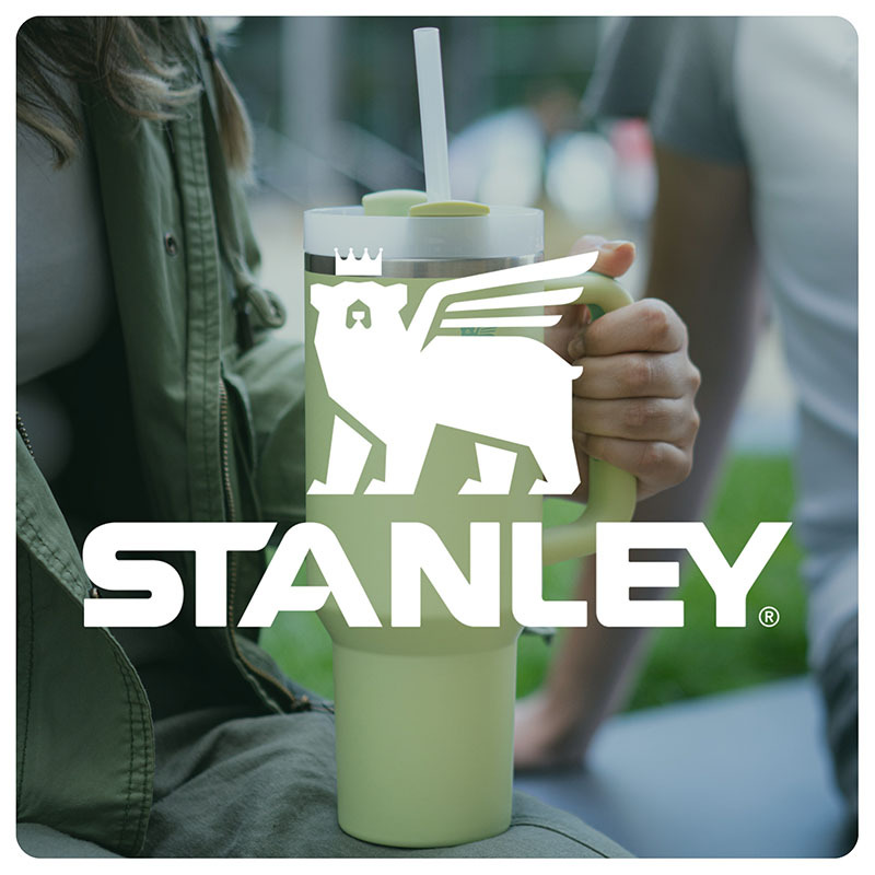 Stanley Logo over image of a Stanley tumbler