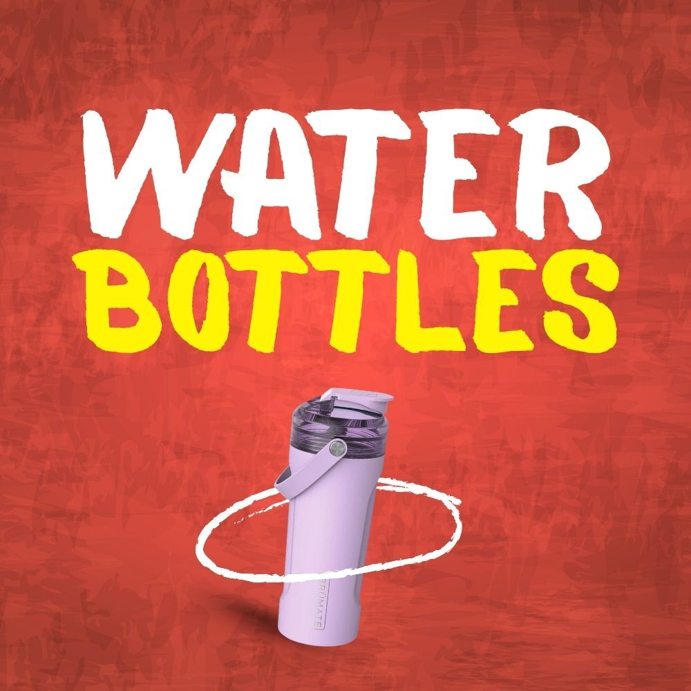 Graphic of a water bottle with the phrase Water Bottles underneath.