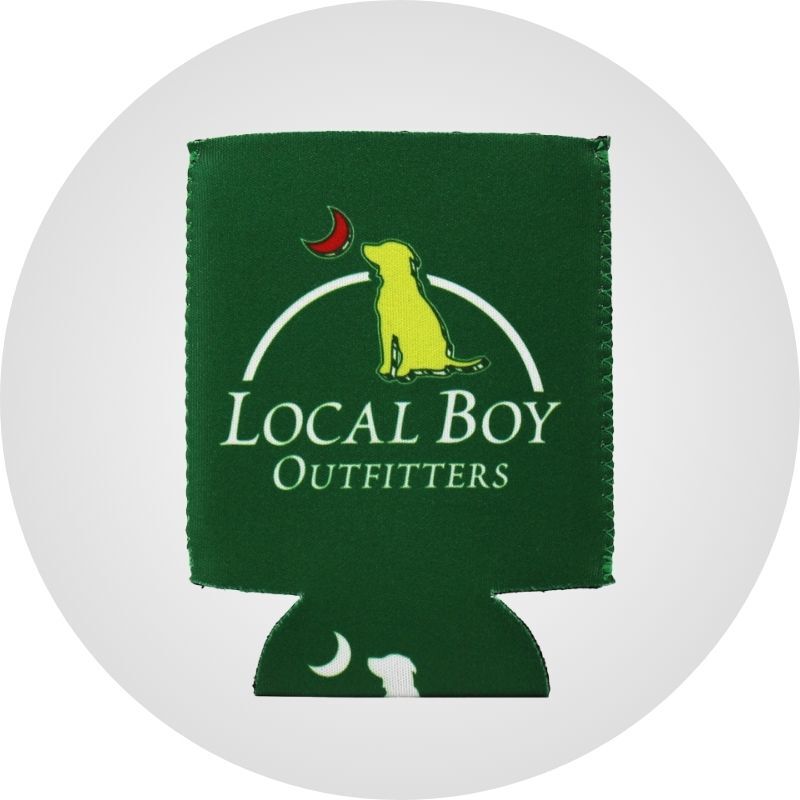 Local Boy koozie over grey background