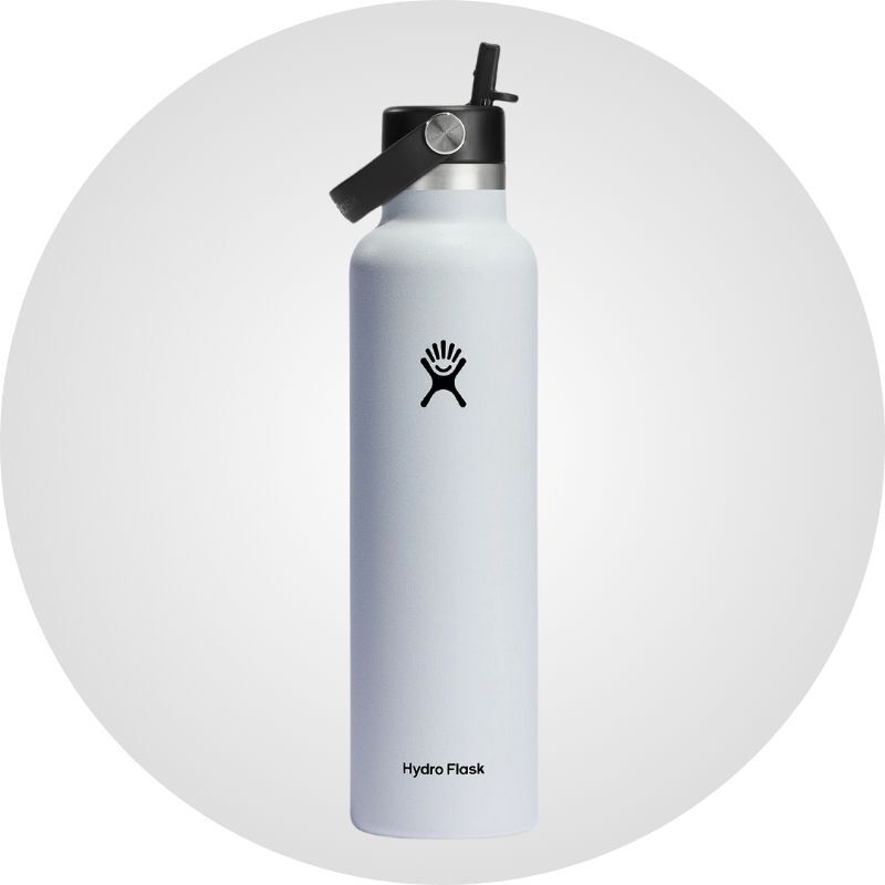 HydroFlask water bottle over grey background