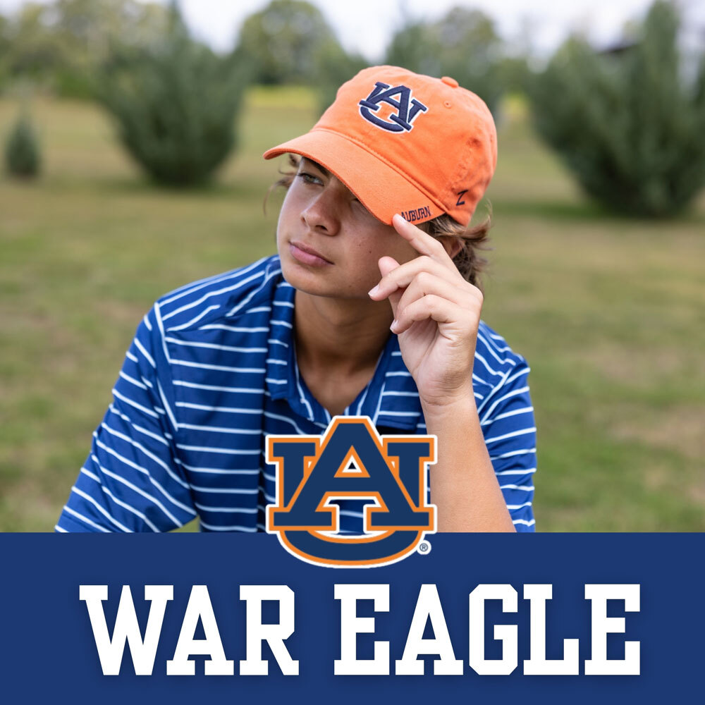 Auburn University  Southern Collegiate Apparel. Girl wearing Auburn Tigers navy and orange t-shirt.
