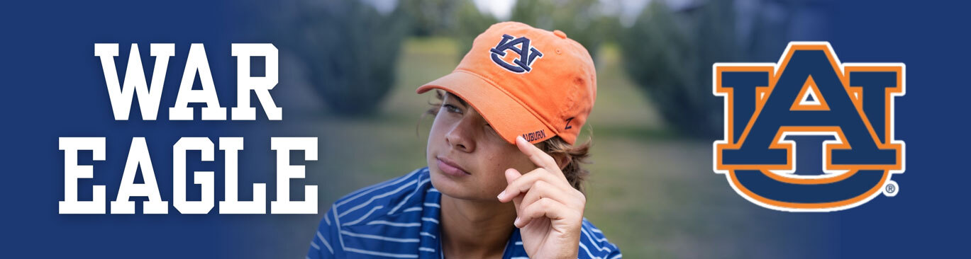 Auburn University  Southern Collegiate Apparel. Girl wearing Auburn Tigers navy and orange t-shirt.