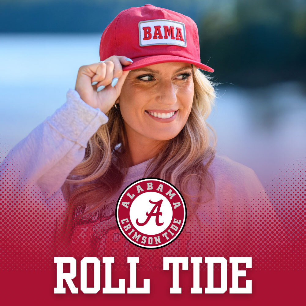 Roll Tide. Alabama Crimson Tide. Photo of Woman Wearing Bama Hat.