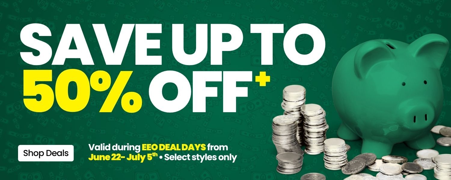 Save Up to 50% off during EEO Deal Days. June 22 - July 5th. Select Styles Only. Click to shop deals.