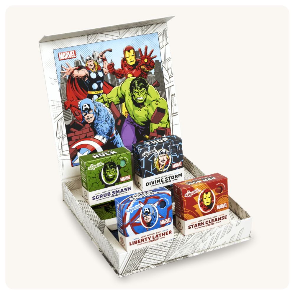 Picture of Dr. Squatch Marvel soap gift set.