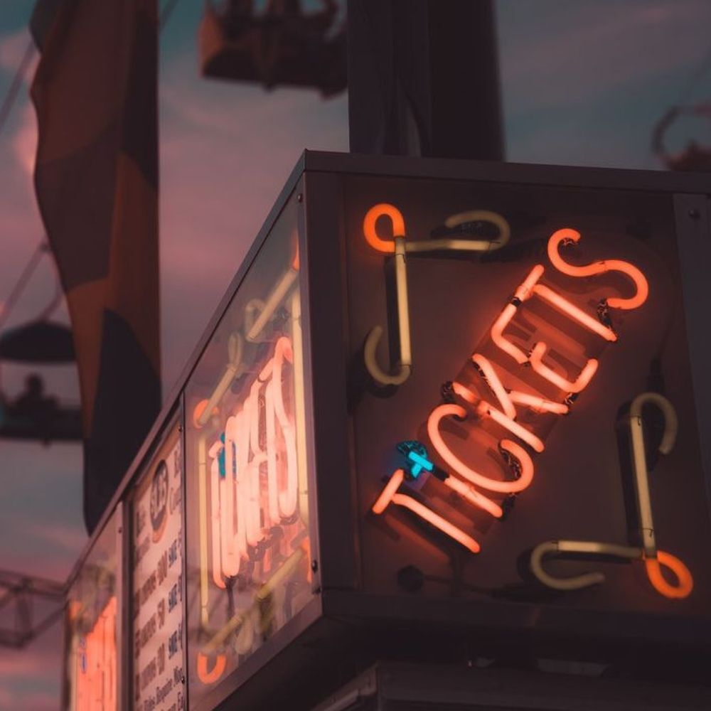 Ticket booth sign at a fairground