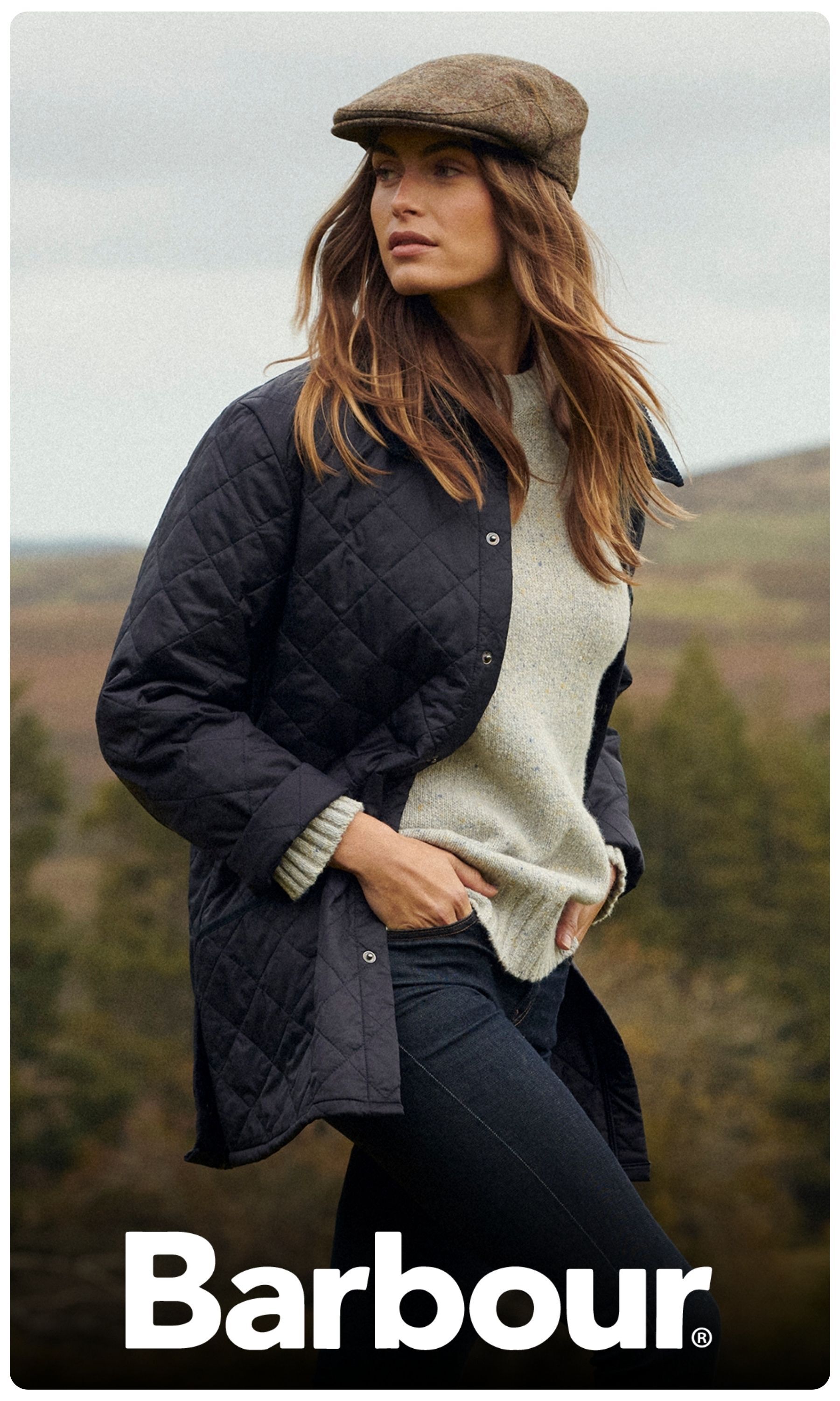 Barbour logo, woman wearing jacket