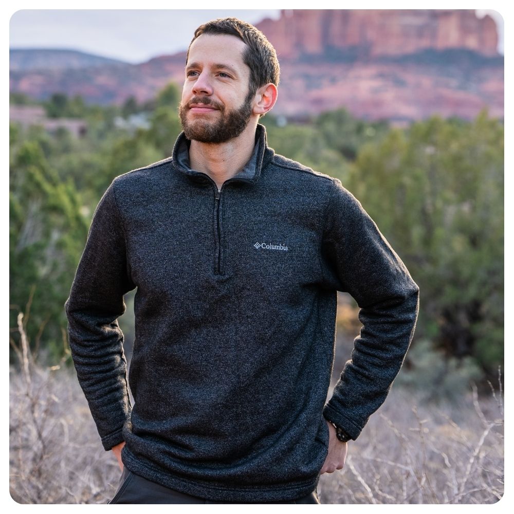 Man wearing Columbia Quarter Zip Pullover