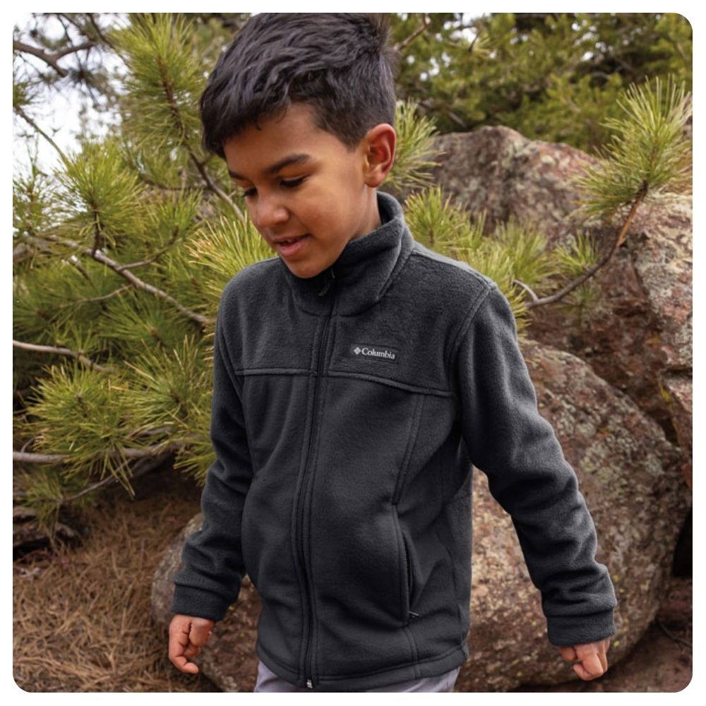 Boy wearing Columbia fleece jacket