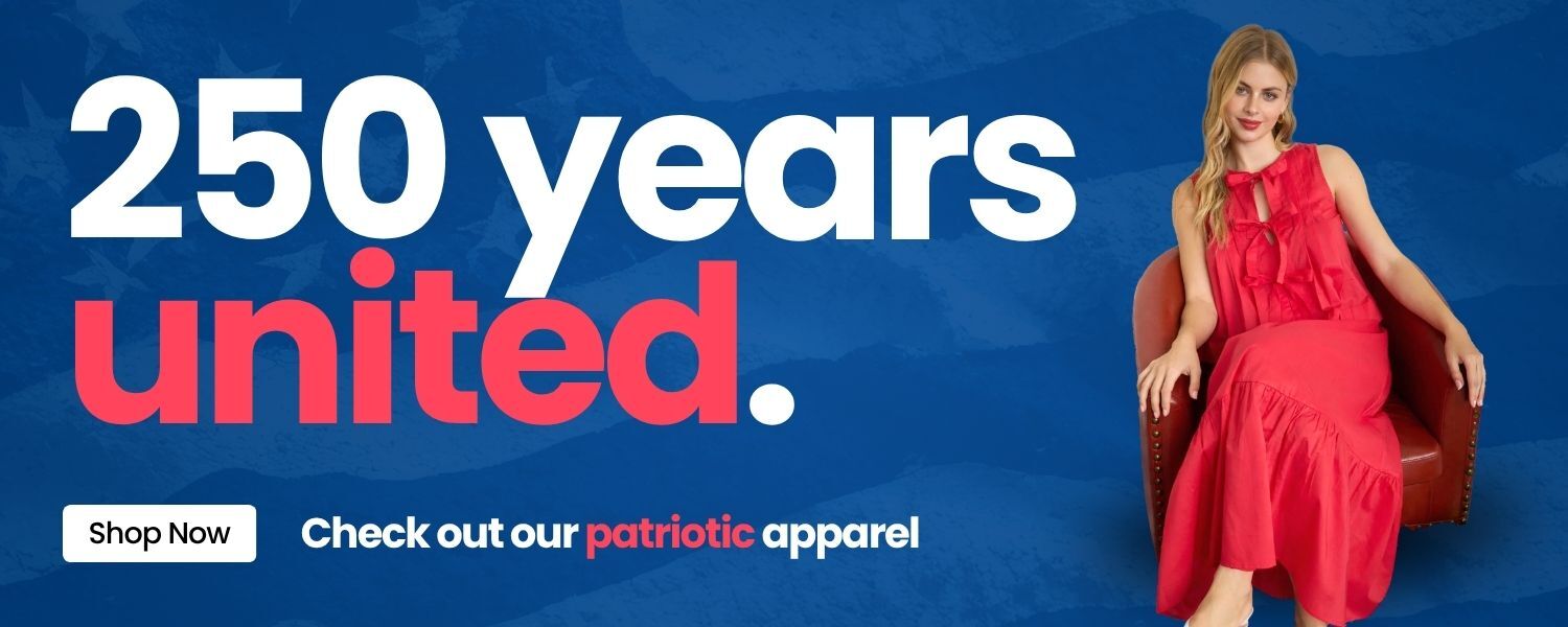 250 years united. Check out our patriotic apparel. Shop Now
