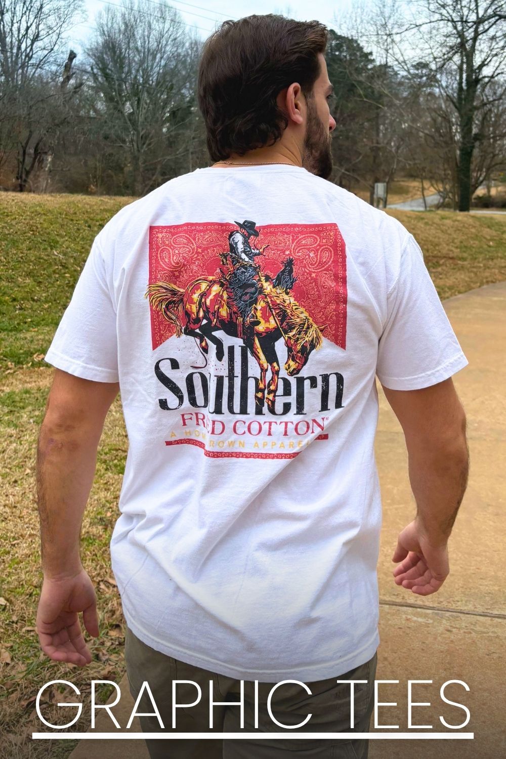 Link to Graphic Tees with image of man wearing Southern Fried Cotton rodeo tee