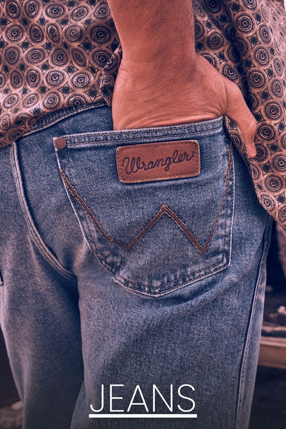 Link to Jeans with man's hand in back pocket of Wrangler jeans
