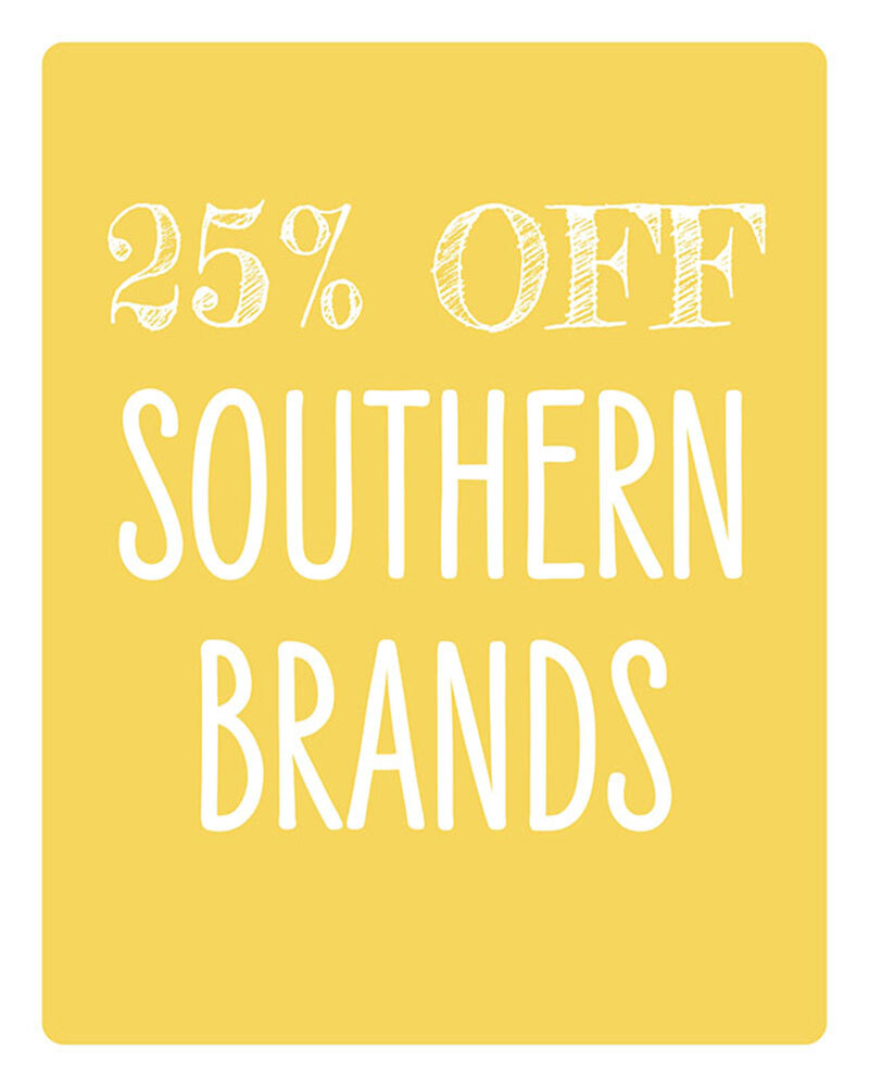 25% Off Southern Brands on Yellow background