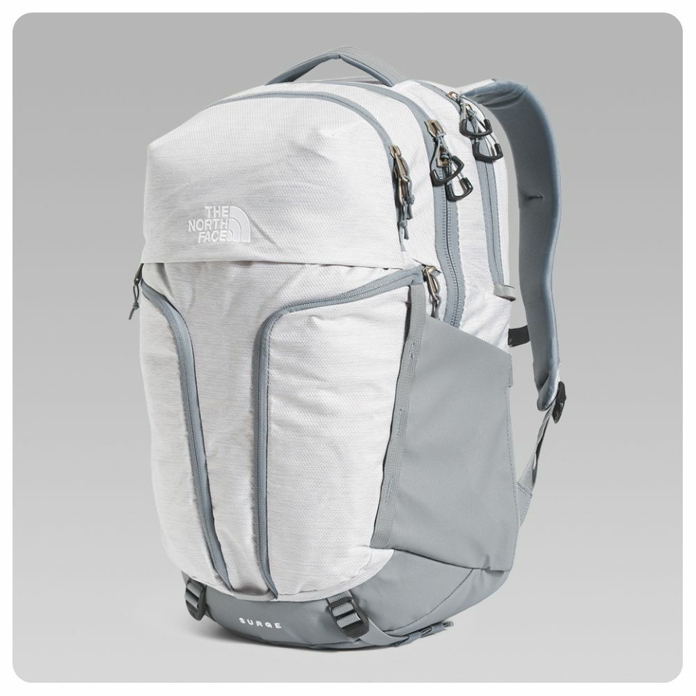 Photo of a White and Grey Women's Surge Backpack from The North Face